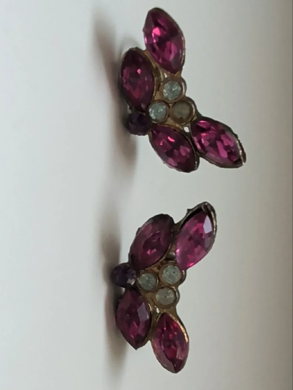 Vintage 1940s Purplish Pink Butterfly ClipOn Estate Sale Earrings Pair